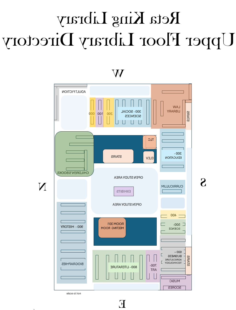 A directional map to the collections on the top floor of the library